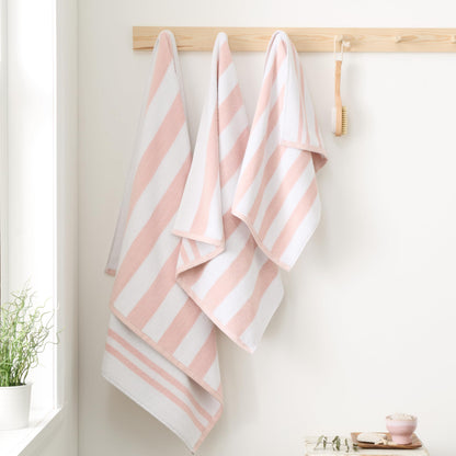 Bianca Reversible Stripe 50x90cm Cotton Jacquard Hand Towel Blush Pink
