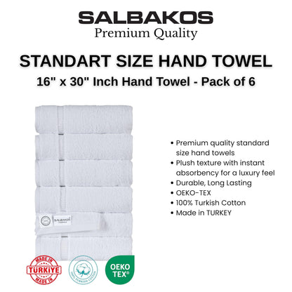 SALBAKOS Luxury Hotel and Spa Turkish Cotton Eco-Friendly Hand Towel Set Hand Towel 6 Pieces White