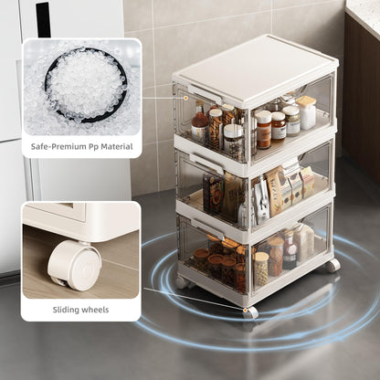 NETEL Storage Boxes With Lids, Stackable Storage Boxes 23L*4 Tier&2 Lid, Transparent Plastic Storage Boxes with Wheels