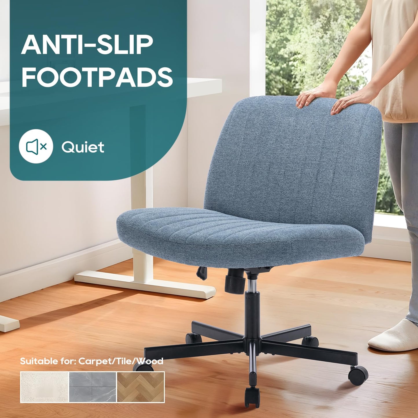 COLAMY Wide Office Chair, Padded Armless Task Vanity Chair Swivel Home Office Desk Chair 115°Rocking Mid Back Ergonomic Computer Chair for Home