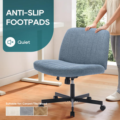 COLAMY Wide Office Chair, Padded Armless Task Vanity Chair Swivel Home Office Desk Chair 115°Rocking Mid Back Ergonomic Computer Chair for Home