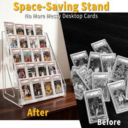 Oncpcare 2 Pack 5-Tier Transparent Card Display Shelves – Vertical Racks with Large Capacity for Trading Sports Baseball Basketball Greeting Cards