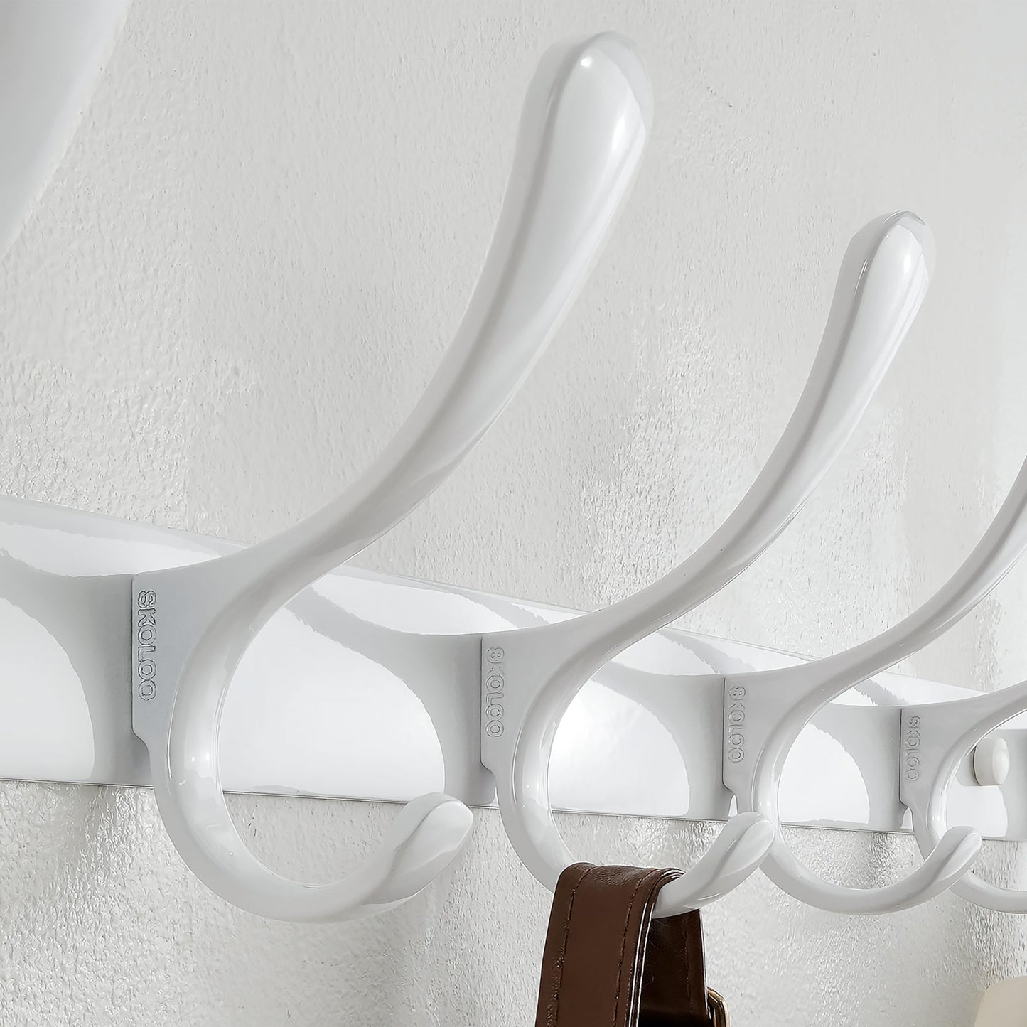 SKOLOO Wall Mounted Coat Rack - Heavy Duty, 10 Hooks, Stainless Steel, Metal Wall Hanger, Sturdy Hooks for Hanging Coat, Jacket, Clothes, Hat, White