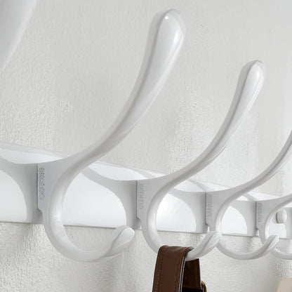 SKOLOO Wall Mounted Coat Rack - Heavy Duty, 10 Hooks, Stainless Steel, Metal Wall Hanger, Sturdy Hooks for Hanging Coat, Jacket, Clothes, Hat, White
