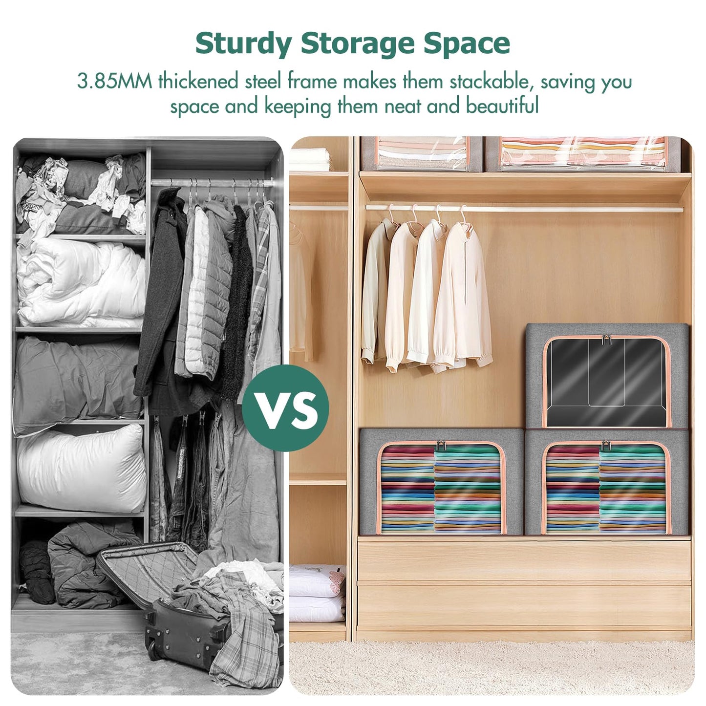 Clothes Storage Bag - 3 Pack 24L Large Capacity Solution Organizer Foldable for Moving House With Reinforced Handle Thick Oxford Fabric Clear Window