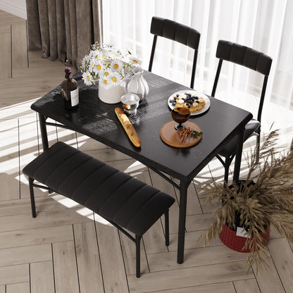 Crevyteg Space-Saving 4-Piece Dining Table Set Modern Industrial Kitchen Table with 2 Chairs and Bench for 4 Seater Dining Room Small Spaces