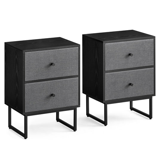 VASAGLE Bedside, Side End Table with Storage, 2 Removable Fabric Drawers, for Bedroom, Living Room, Ebony Black, Slate Grey, 30 x 40 x 55 cm