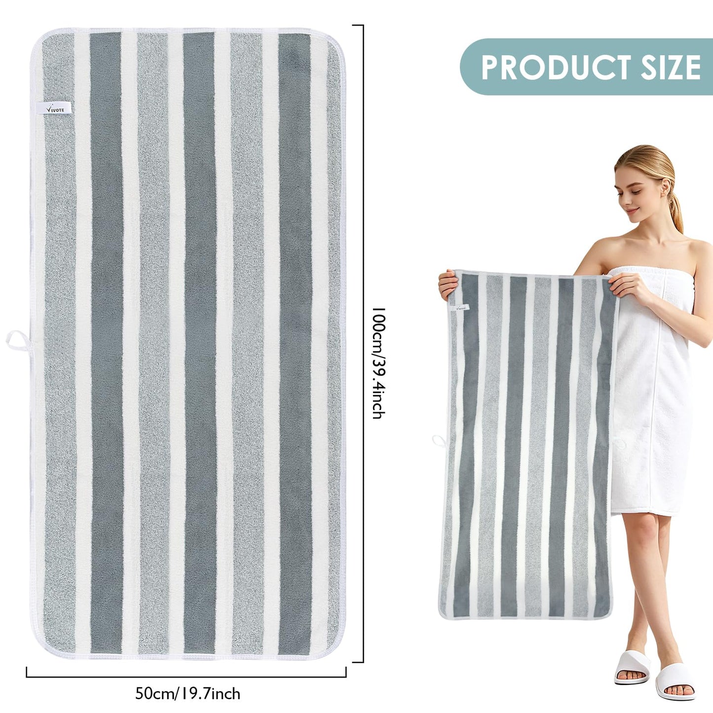 VIVOTE Hand Towel for Bathroom Large Hand Towels with Hanging Loop Grey
