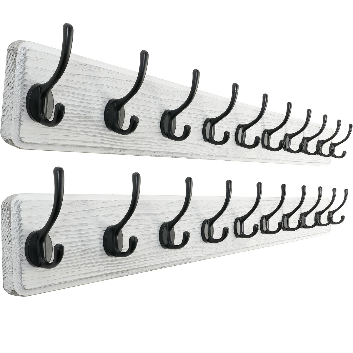 SKOLOO Farmhouse Style Wall Mounted Coat Rack, Pack of 2, Pine Solid Wood Coat Hook Hanger - 10 Hooks for Hanging Clothes Robes Towels Coats