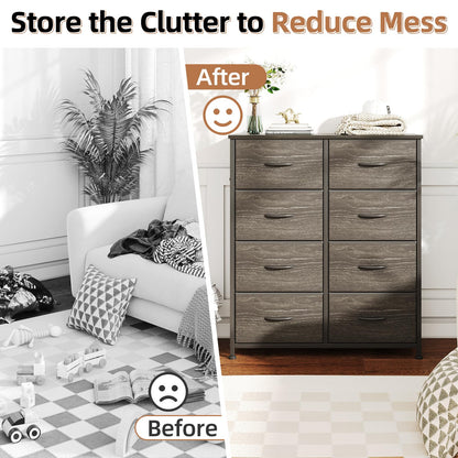 MUTUN 8 Drawers Chest of Drawers, Fabric Storage Dresser Vertical with Spacious Wooden Tabletop & Sturdy Metal Frame Large Storage Space for Bedroom