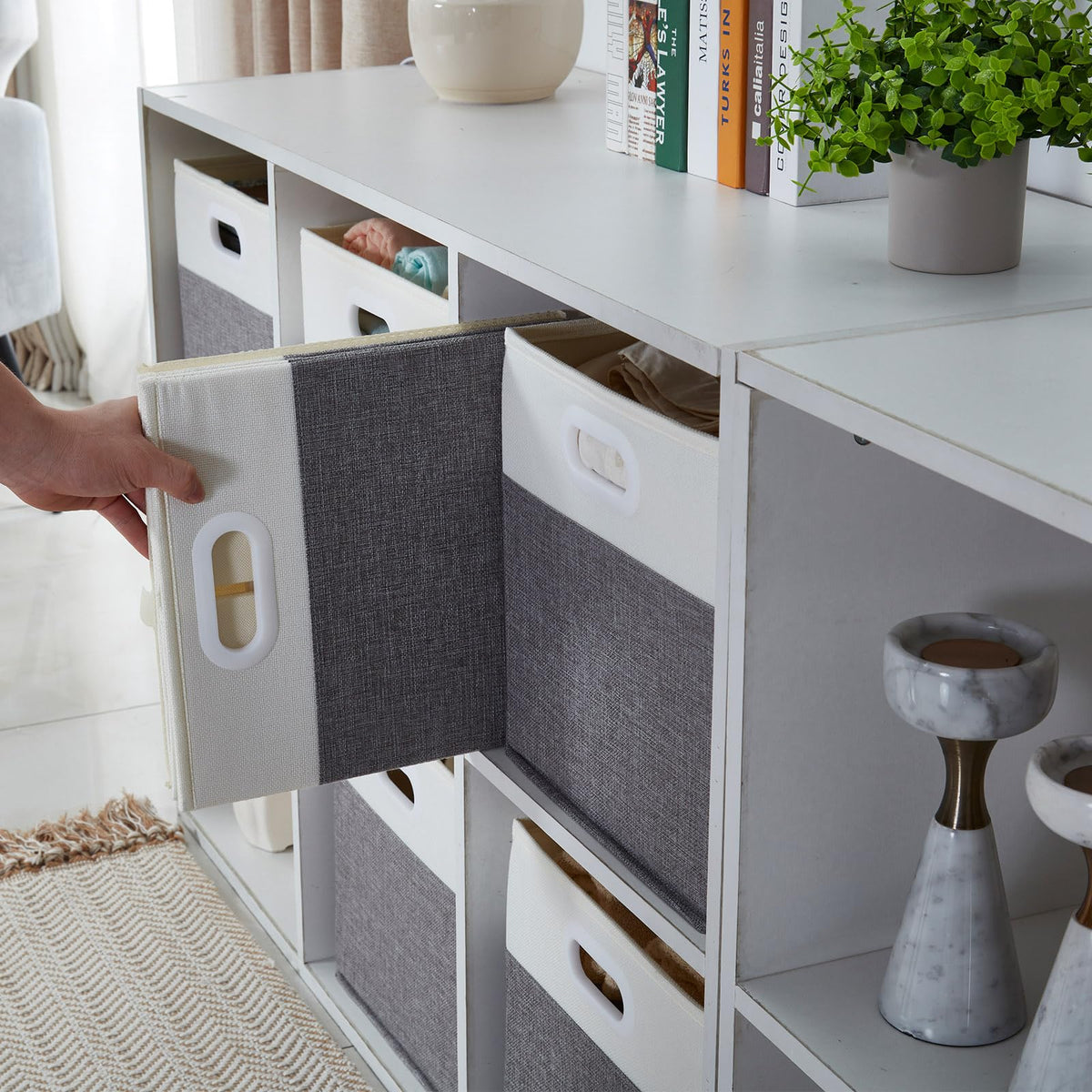 Mangata Cube Storage Boxes 28x28x28cm, Grey Cream White, 4Pcs