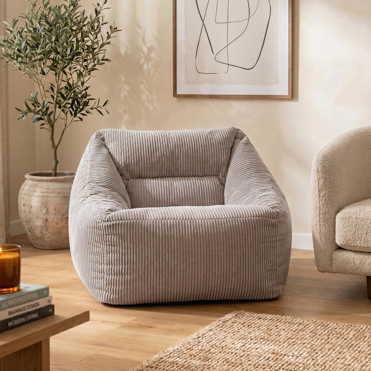 icon Natalia Cord Bean Bag Chair with Filling Included, Grey