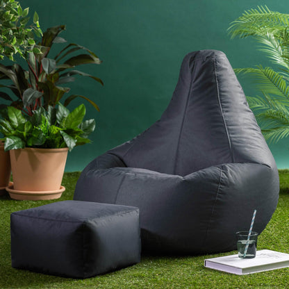 Bean Bag Bazaar Outdoor Bean Bag & Footstool with Filling Included, Grey