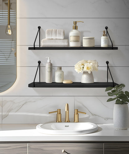 Afuly Black Floating Shelves 24 Inch for Bathroom Bedroom Kitchen Storage Organiser Modern Decorations Accessories Display for Living Room Office Home