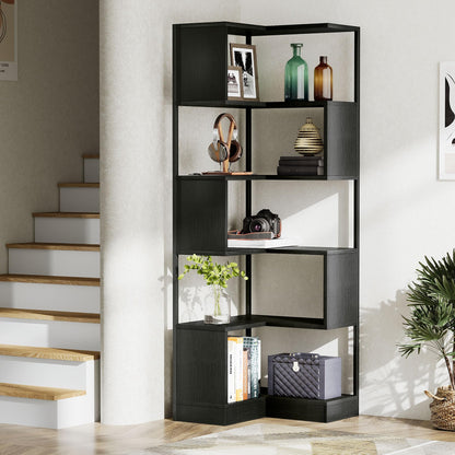 Tribesigns Corner Bookshelf Unit 180 cm, 6-Tier Floor Standing Bookcase, Tall Corner Shelf Storage Display Rack with Metal Frame for Living Room Home