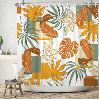 Bovlleetd 60x72inch Bohemian Bathroom Curtain Waterproof Abstract Botanical Shower Curtain Watercolor Mid-Century Tropical Plant Shower Curtains