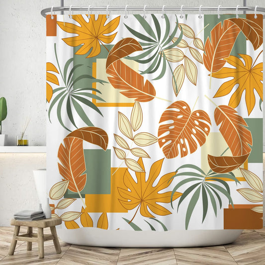 Bovlleetd 60x72inch Bohemian Bathroom Curtain Waterproof Abstract Botanical Shower Curtain Watercolor Mid-Century Tropical Plant Shower Curtains