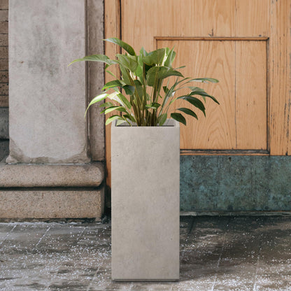 Kante Modern Rectangle Outdoor Planters, Weathered Concrete, 20.3" H
