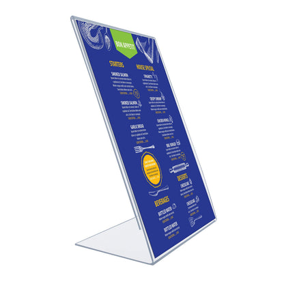 EUROPEL A3 Acrylic Table Display Stand – L-Shape Stable Base, Slanted Back, Side Loading, UV Resistant, for Restaurant, Hotel, Office and Reception