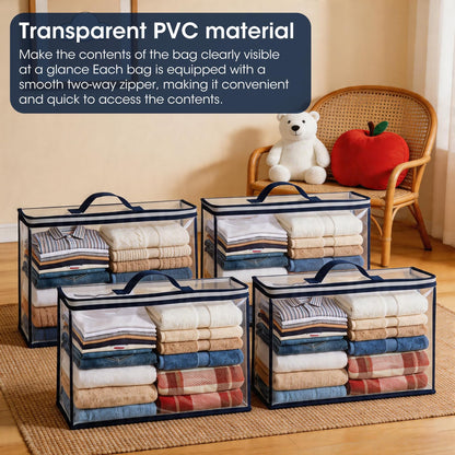 Dexpally 8pcs Clothes Storage Bags with Zips Clear Storage Bags Bedding Storage Clear Underbed Storage Bags for Closet Linen Sweater Bed Sheet