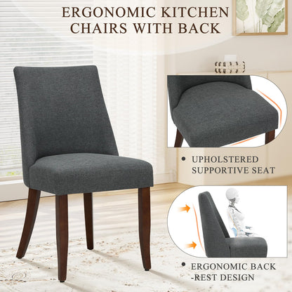 COLAMY Upholstered Dining Chairs Set of 4, Linen Fabric Parsons Dining Room Chairs with Curved Backrest, Solid Rubber Wood Legs