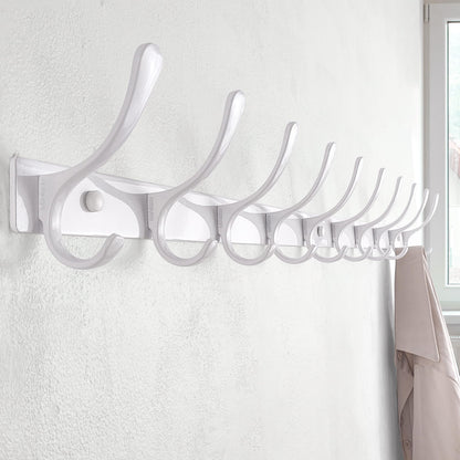 SKOLOO Wall Mounted Coat Rack - Heavy Duty, 10 Hooks, Stainless Steel, Metal Wall Hanger, Sturdy Hooks for Hanging Coat, Jacket, Clothes, Hat, White