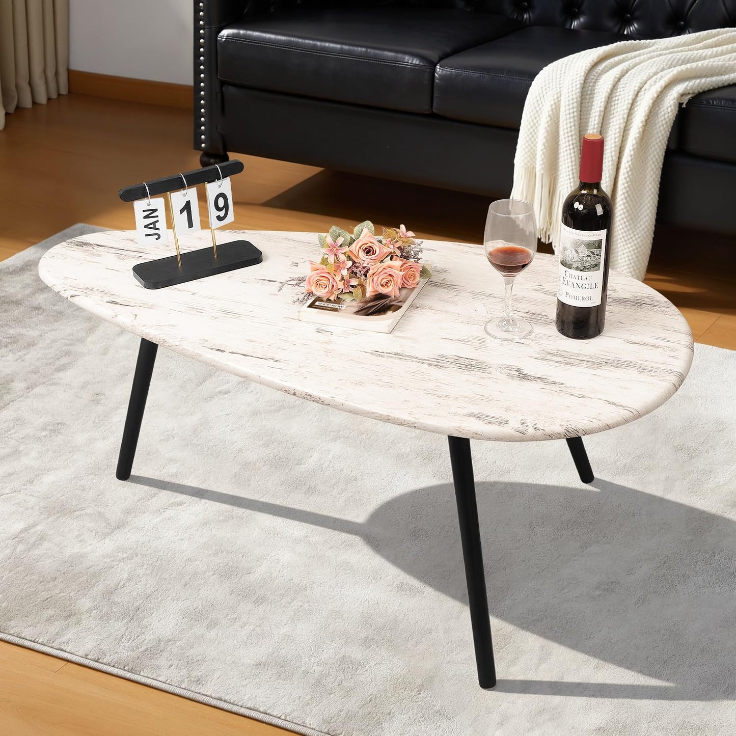WDSHIYI Large Oval Coffee Table Espresso Wood Mid Century Modern Unique Retro Farmhouse Rustic Table for Living Room Home Office Easy Assembly Wood