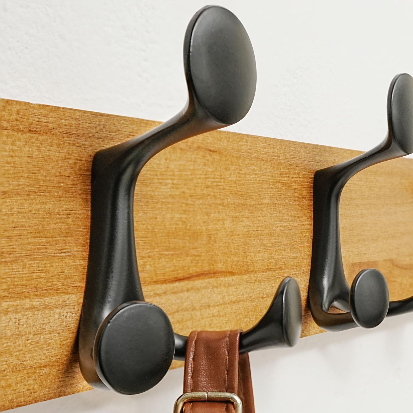 SKOLOO 109 cm Light Brown Wood Coat Rack Wall Mount with 8 Triple Hooks - Ideal for Family Entrances, Classrooms, and Pet Supplies Storage