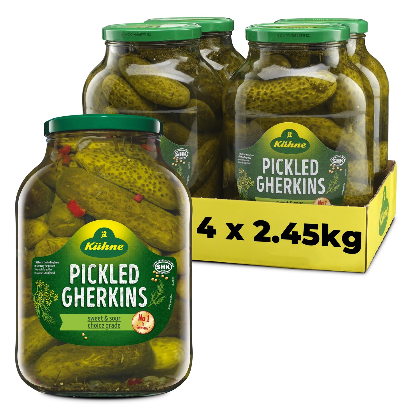 Kuhne Pickled Gherkins, 2.45 kg (Pack of 4)
