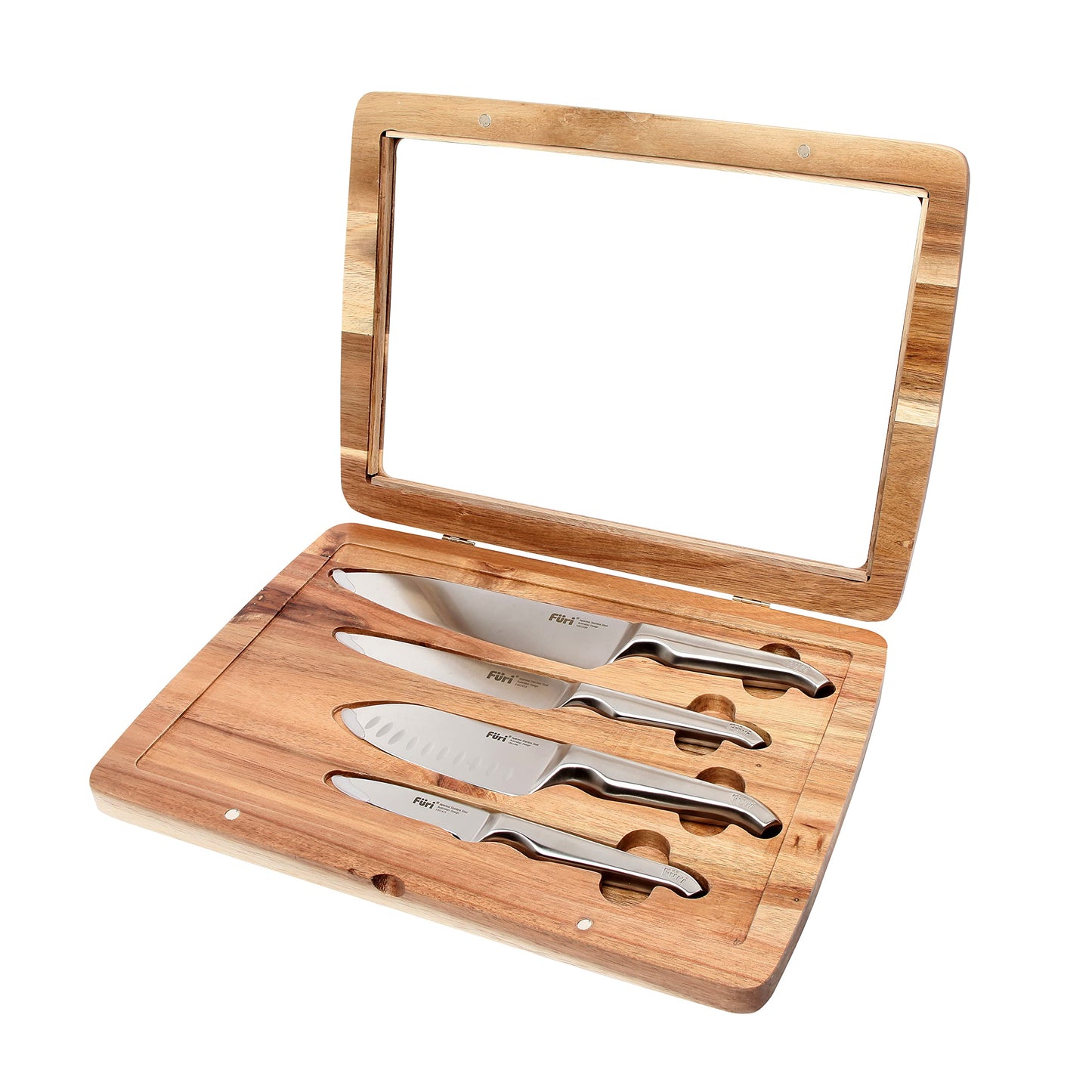 Furi Pro Knife Set 4 pc, Beautiful Acacia Wood Gift Box with Four Premium Knives for a Superior Cutting Performance, Stainless Steel Blades, Ergonomic