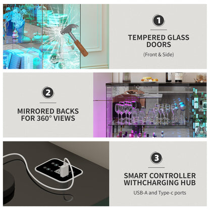 High Gloss Glass Display Cabinets with RGB lighting for Bedroom,Black