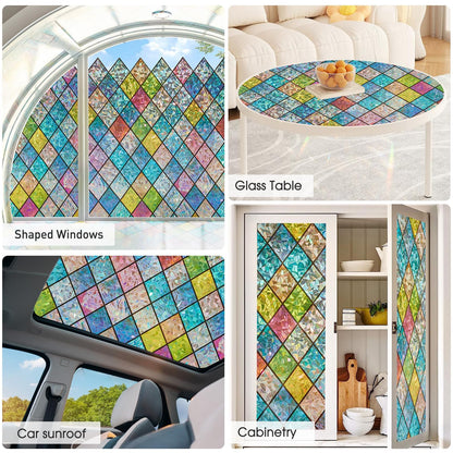 Lifetree Stained Glass Window Film: 3D Rainbow Window Film Privacy self Adhesive No Glue Window Privacy Film Crescent Patterned Vinyl Film UV Blocking