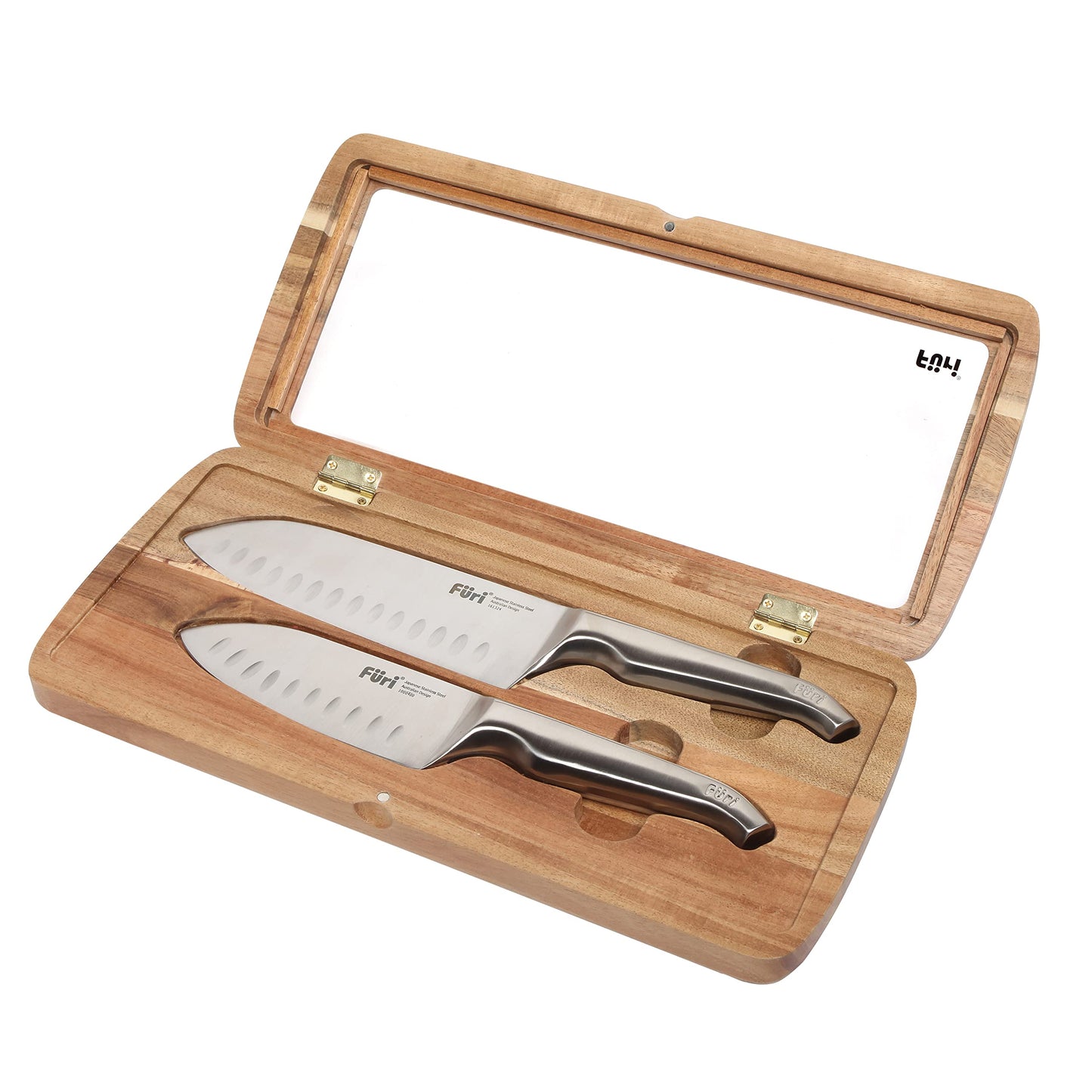 Furi Pro Acacia East/West Santoku Knife Set 2 pc, Acacia Wood Gift Box with Two Premium Knives for a Superior Cutting Performance, Stainless Steel