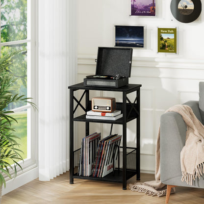 AMHANCIBLE Record Player Stand with Charging Station, Vinyl Record Storage