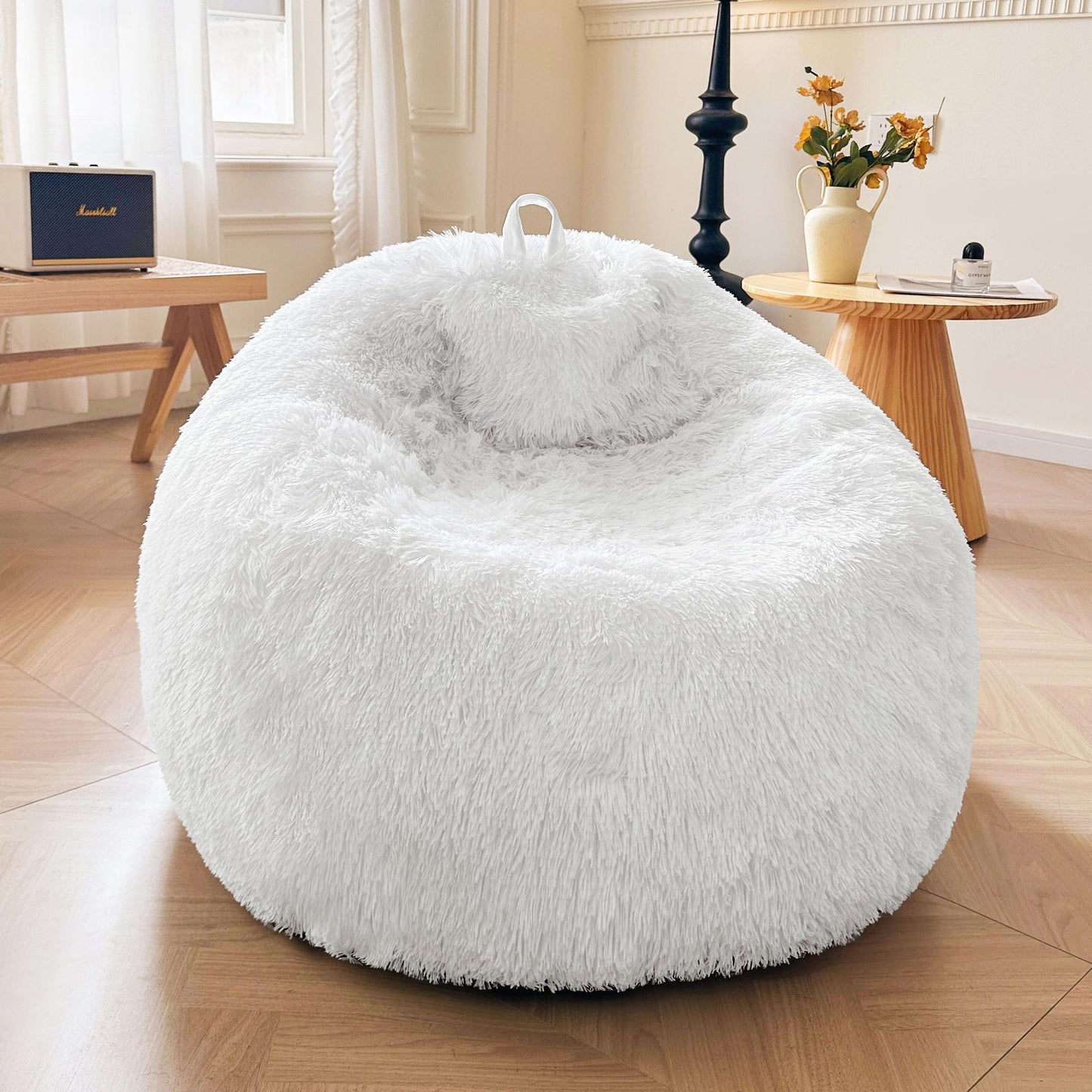 XeGe Soft Fluffy Faux Fur Decorative Bean Bag Chair Cover(No Filler), White