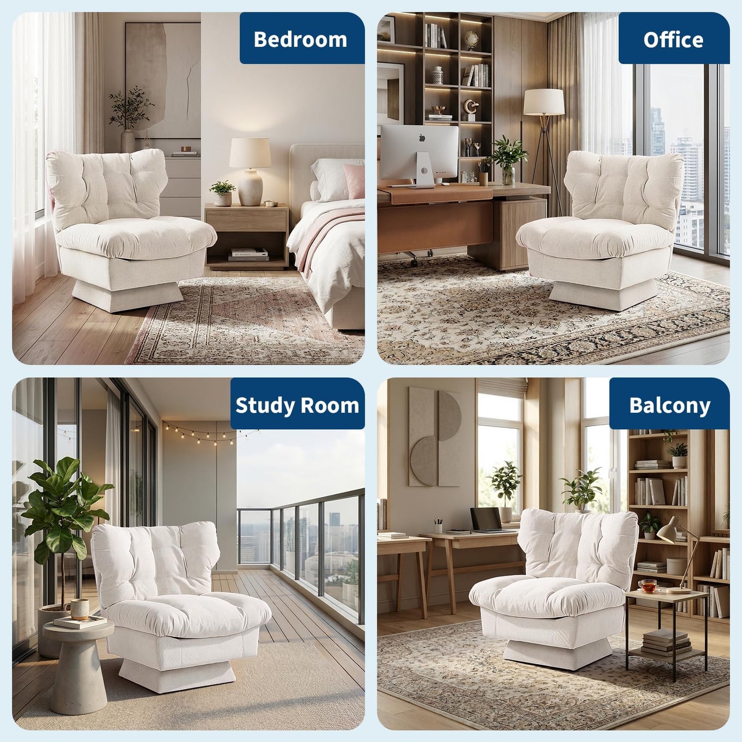 CuteHairy Oversized Swivel Accent Chair – Modern Chenille Cuddle Armchair with Plush Cushion & 360° Rotating Base, 136kg Capacity