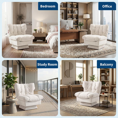 CuteHairy Oversized Swivel Accent Chair – Modern Chenille Cuddle Armchair with Plush Cushion & 360° Rotating Base, 136kg Capacity