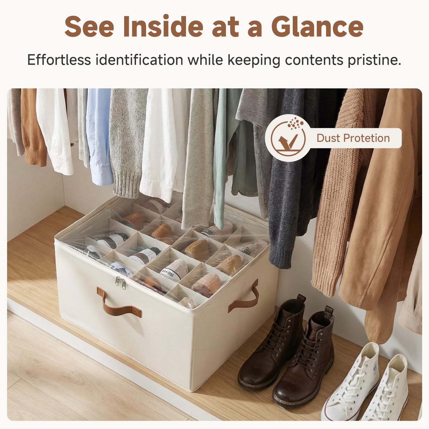 StorageWorks Shoe Organiser for Closet, Fits up to 16 Pairs, Fabric Shoe Organiser Box