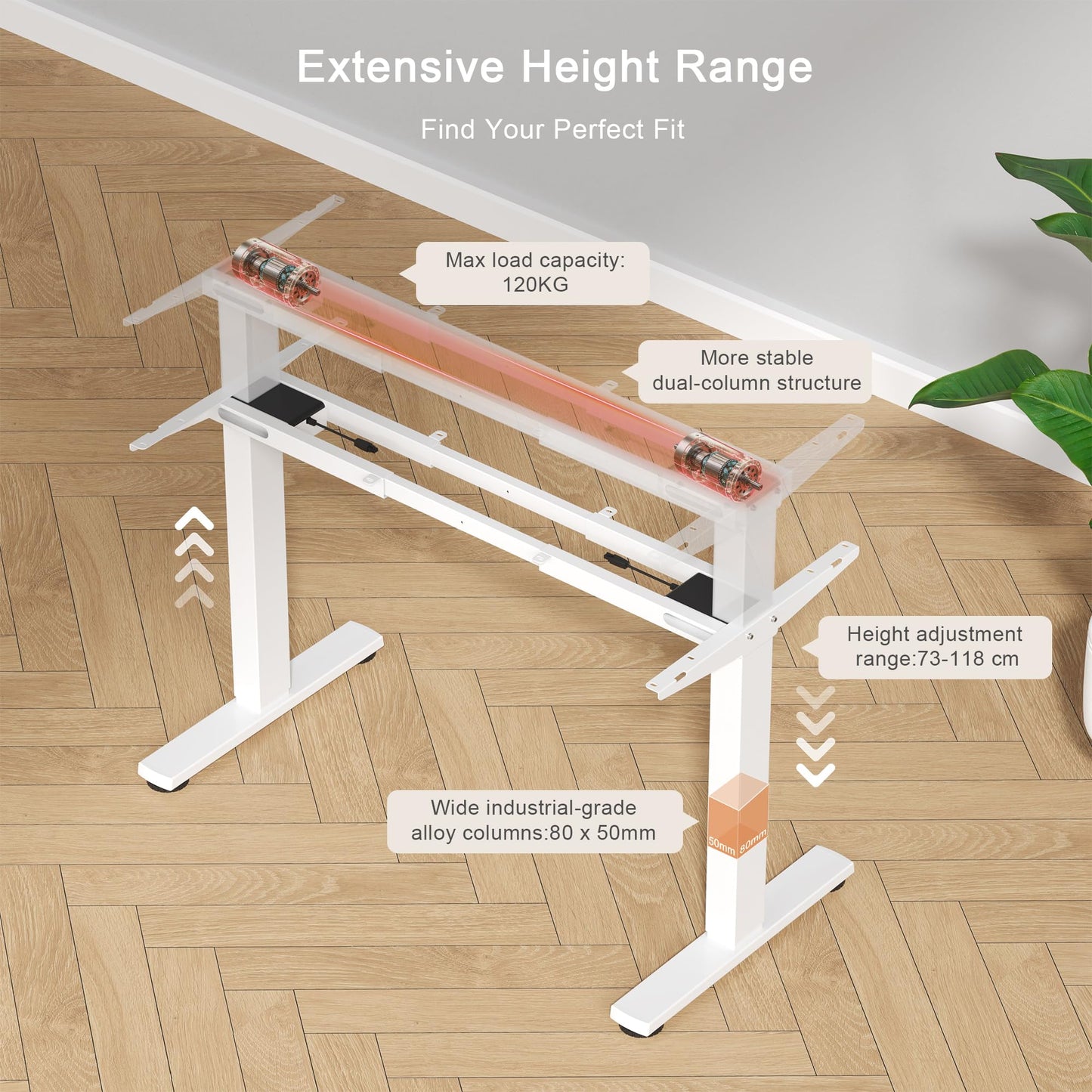 JUMMICO Height-adjustable desk frame with 2 strong motors, table frame, height adjustable with 3 memory controls, for sit-stand (white)