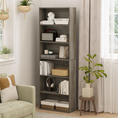 Furinno JAYA Simply Home Free Standing 6-Tier Open Storage Bookcase, French Oak