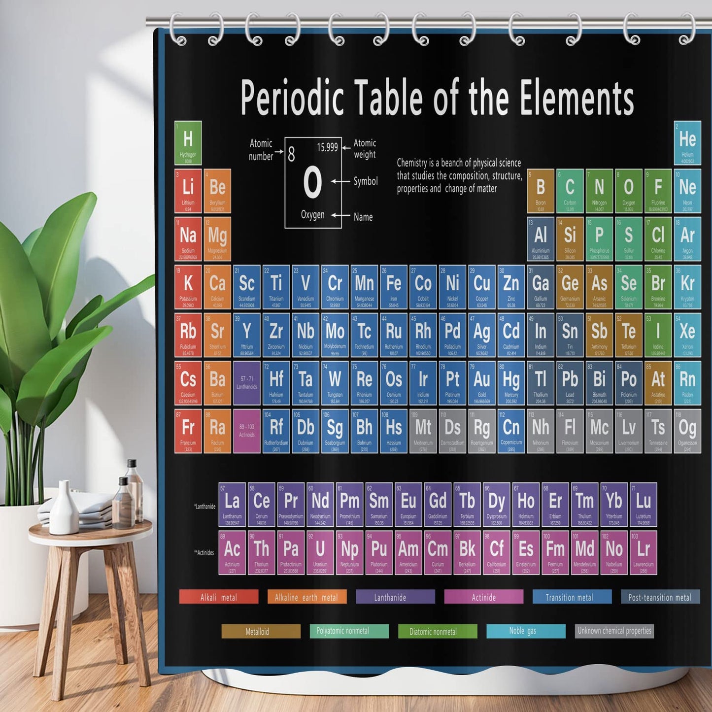 ASDCXZ Shower Curtain Periodic Table 180x180 cm, Black Periodic Table of Elements Washable Bath Shower Curtains Polyester Textile Waterproof