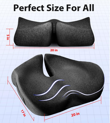 Airllantry Seat Cushion, Memory Foam Pressure Relief Coccyx Cushion for Tailbone Pain, Extra-Large Butt Pad for Office Chair, Car Seat