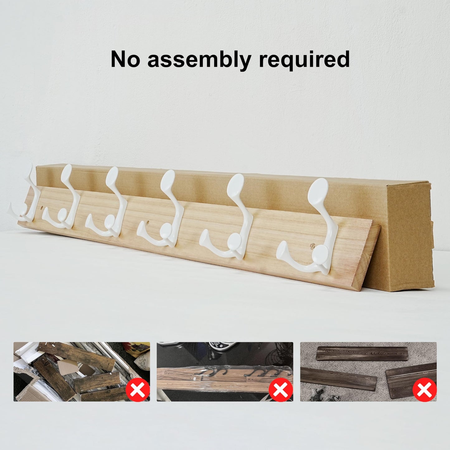 SKOLOO 99cm Natural Wood Coat Rack Wall Mount with 6 Triple Hooks - Ideal for Family Entrances, Classrooms, and Pet Supplies Storage