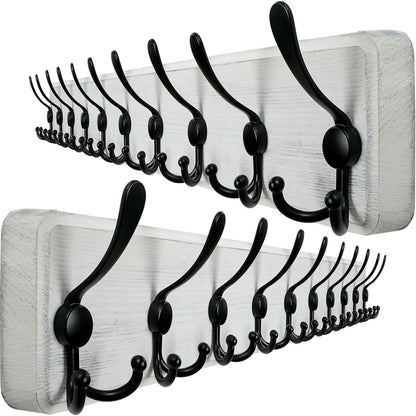 WEBI Coat Rack Wall Mounted,98cm Long,10 Hooks,Wood Coat Hooks Wall Mounted,Coat Hanger Wall,Hook Rack Rail,Triple Hooks for Hanging