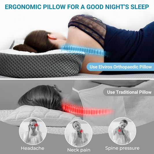 Elviros Cervical Memory Foam Neck Pillow for Side Sleeping, Orthopedic Pillows for Back and Stomach Sleepers, Adjustable Ergonomic Bed Pillow Pain