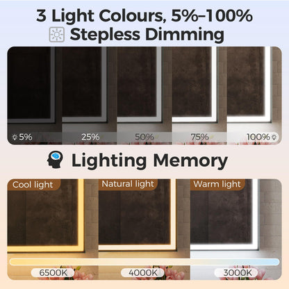 STARLEAD Illuminated-Bathroom-Mirror-Cabinets-with-Lights 500x700mm, Matte Black Aluminium Wall-Mounted-Storage with Adjustable Shelves