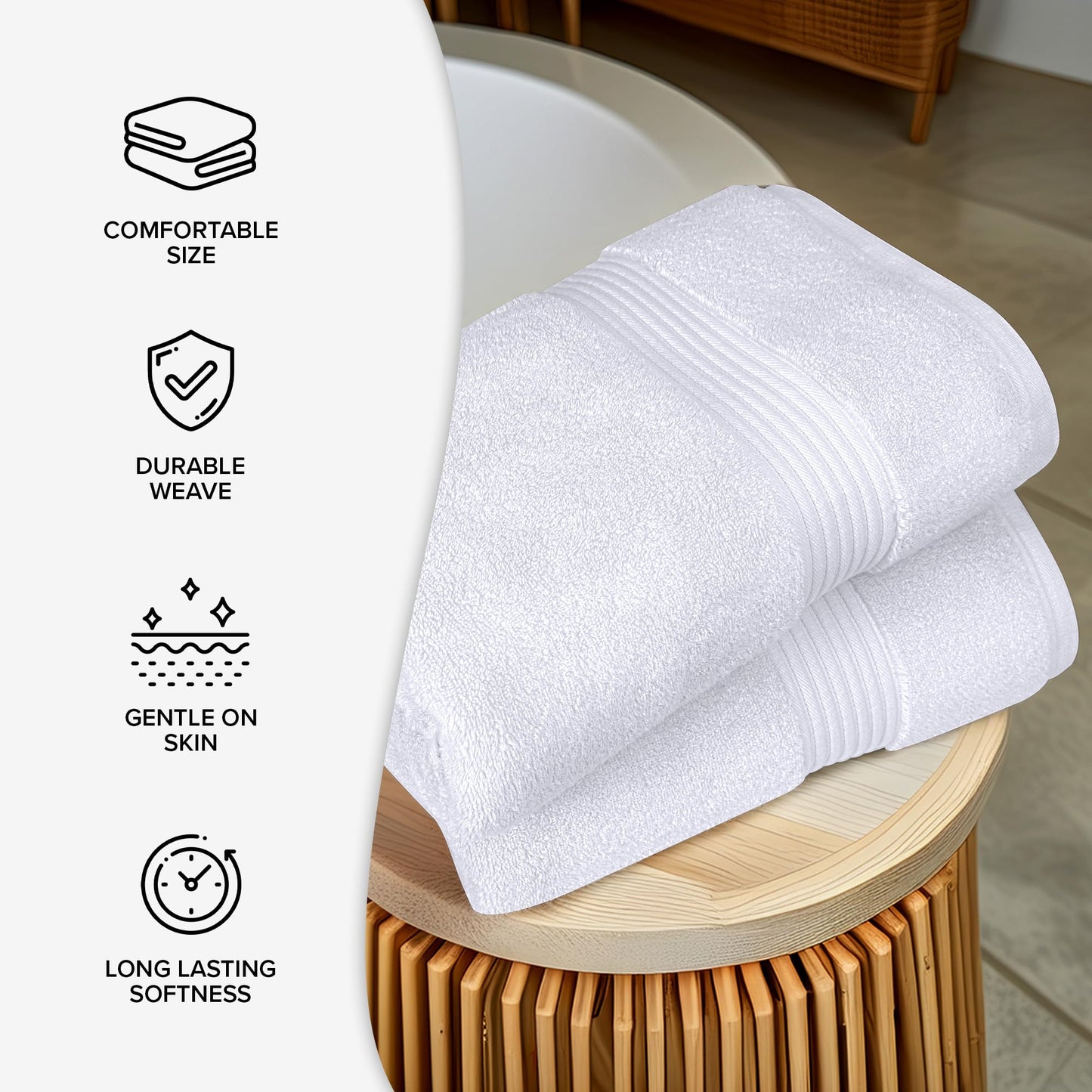 Luxury Set of 2 Jumbo Bath Sheets 100x150cm - Zero Twist 580 GSM (White)