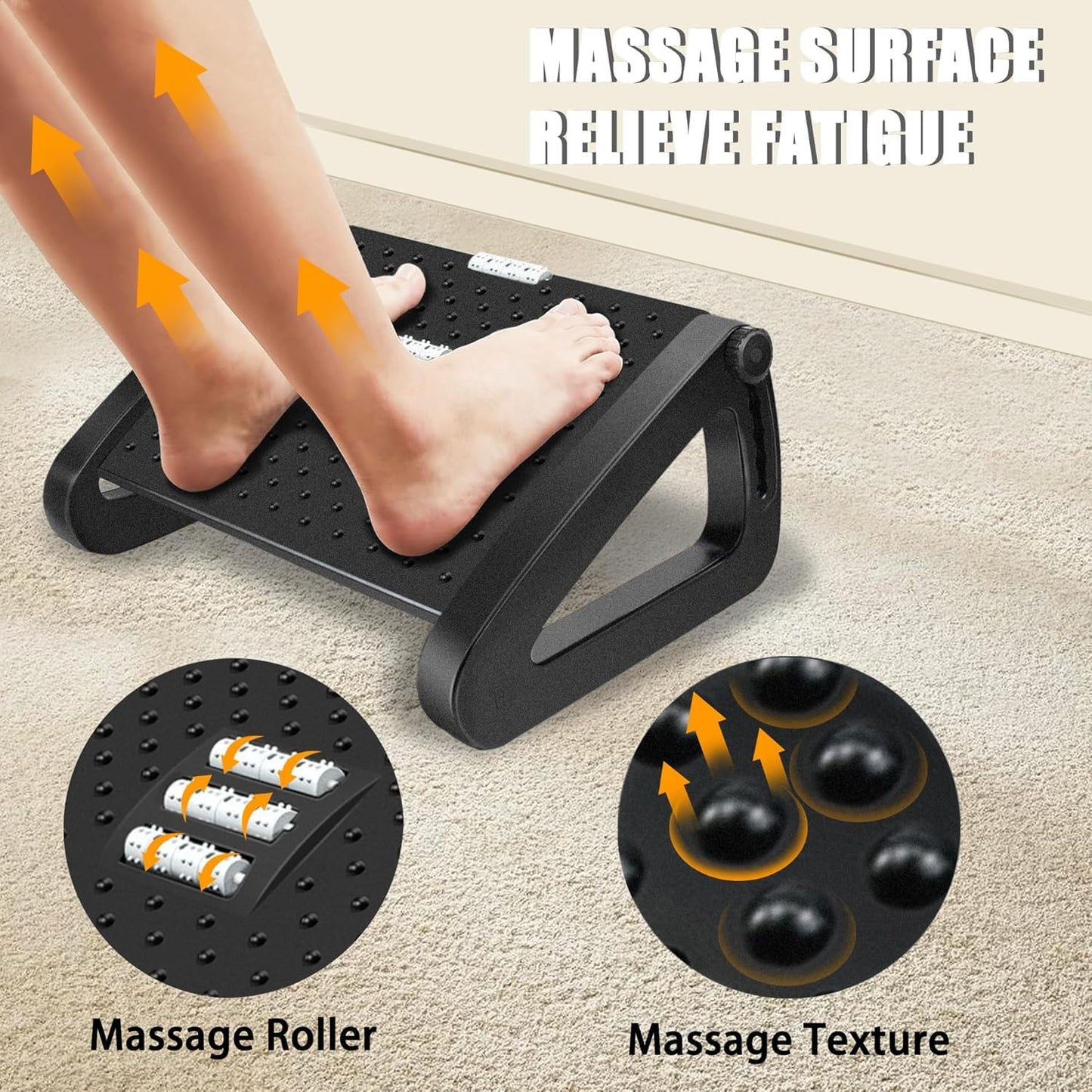 Office Foot Rest Under Desk, Adjustable Height/Angle Ergonomic Foot Stool with Large Roller Massager Function