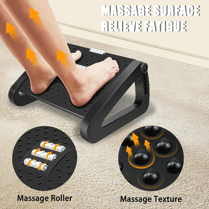 Office Foot Rest Under Desk, Adjustable Height/Angle Ergonomic Foot Stool with Large Roller Massager Function