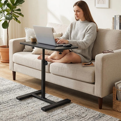 Simcat C Shaped Side Table Adjustable Height,360°Swivel Overbed Table, Top Tilting Laptop Stand Tray Tables with Wheels
